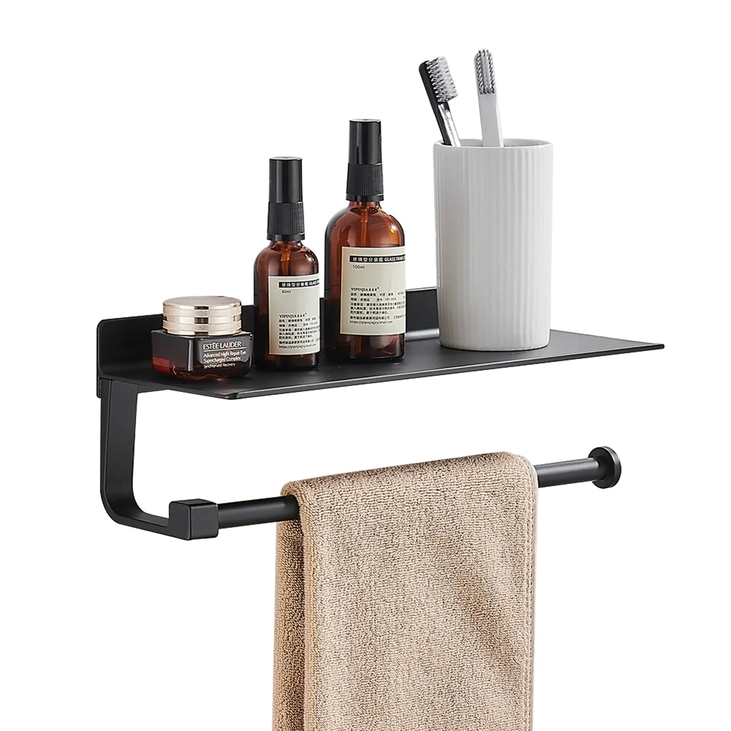 JOOM Hand Towel Holder for Bathroom -Paper Towel Holder Wall Mount - for Bathroom Black Paper Towel Holder with Shelf -Kitchen Towel Holder Black