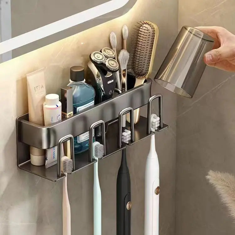 Wall-Mounted Toothbrush and Cup Holder for Bathroom