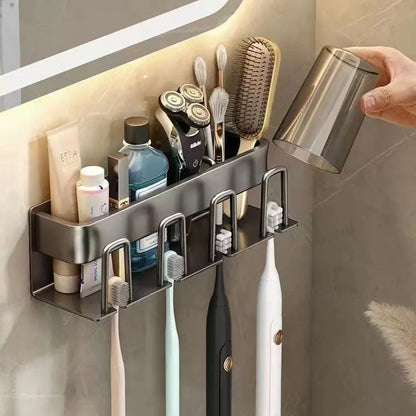 Wall-Mounted Toothbrush and Cup Holder for Bathroom