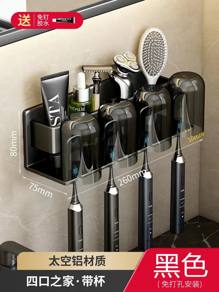Wall-Mounted Toothbrush and Cup Holder for Bathroom