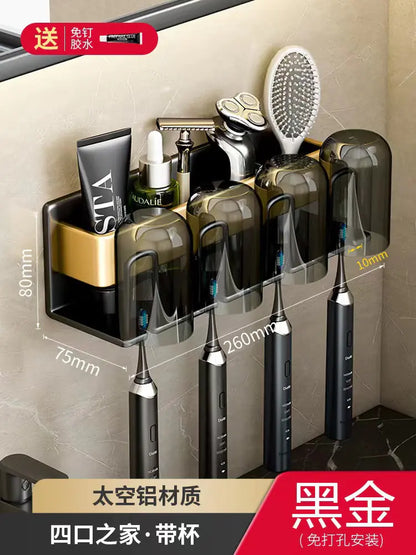 Wall-Mounted Toothbrush and Cup Holder for Bathroom
