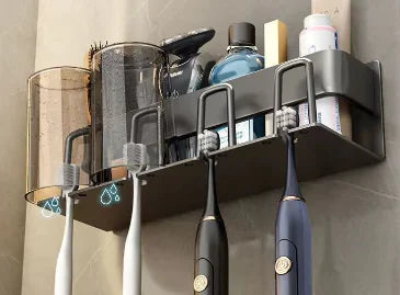 Wall-Mounted Toothbrush and Cup Holder for Bathroom