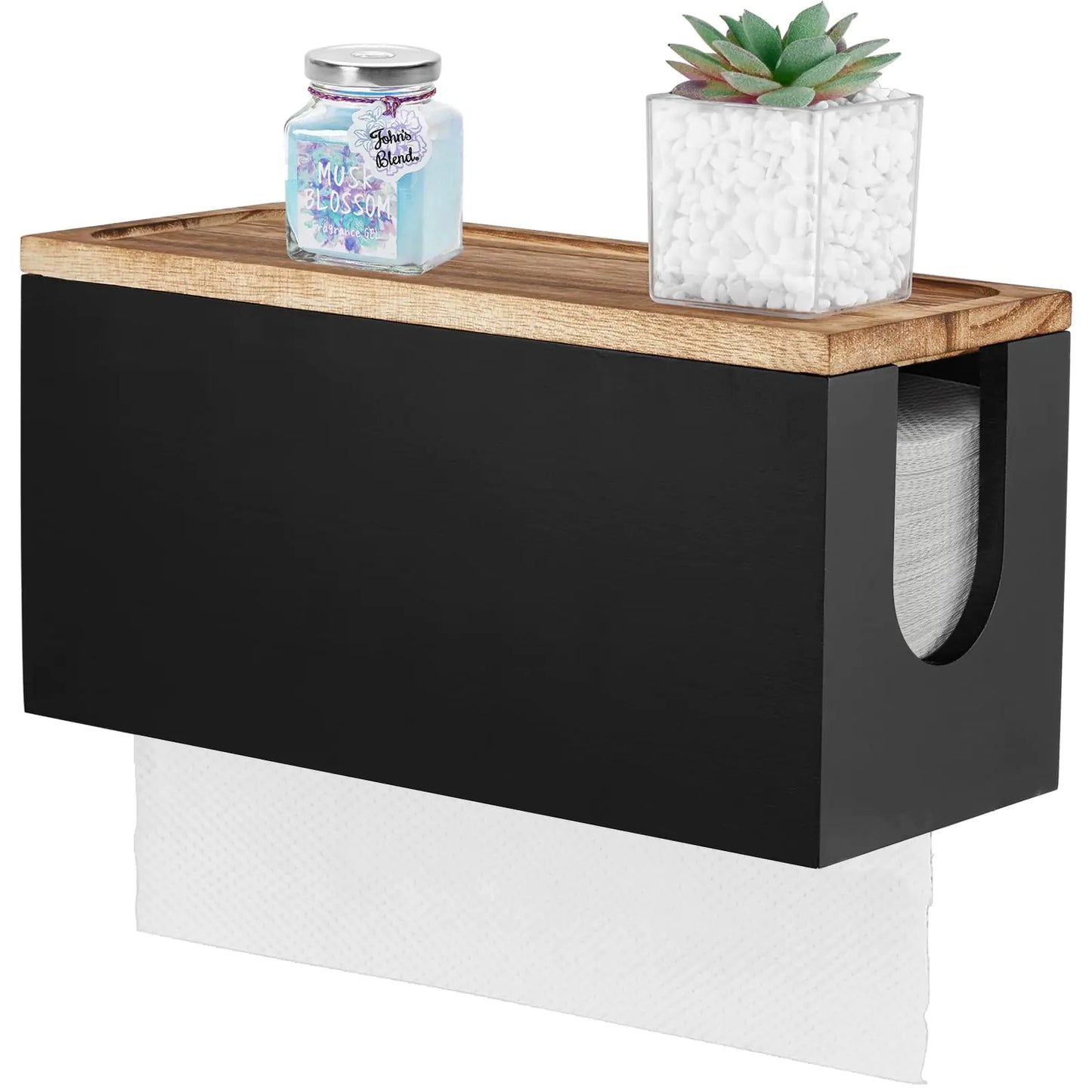 Paper Towel Dispenser Wall Mount Wooden Bathroom Paper Towel Holder with Lid for Home and Commercial Countertop C-Fold Z-Fold Trifold Paper Hand Towel Dispenser for Bathroom Kitchen Office Black