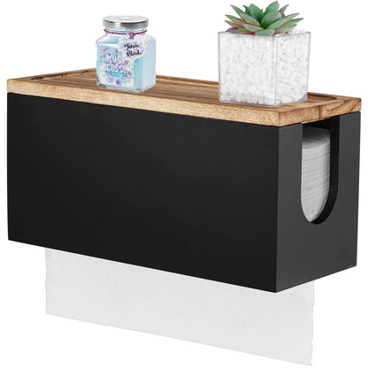 Paper Towel Dispenser Wall Mount Wooden Bathroom Paper Towel Holder with Lid for Home and Commercial Countertop C-Fold Z-Fold Trifold Paper Hand Towel Dispenser for Bathroom Kitchen Office Black